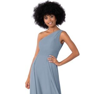 Azazie Dallas One Shoulder Chiffon Floor Length Bridesmaid Dress in Dusty Blue